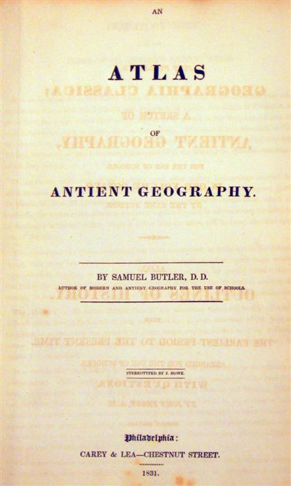 Appraisal: vol Butler Samuel Atlas of Antient Geography Philadelphia Carey Lea