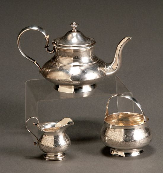 Appraisal: Continental Silver Assembled Three-Piece Tea Set Late th Century The