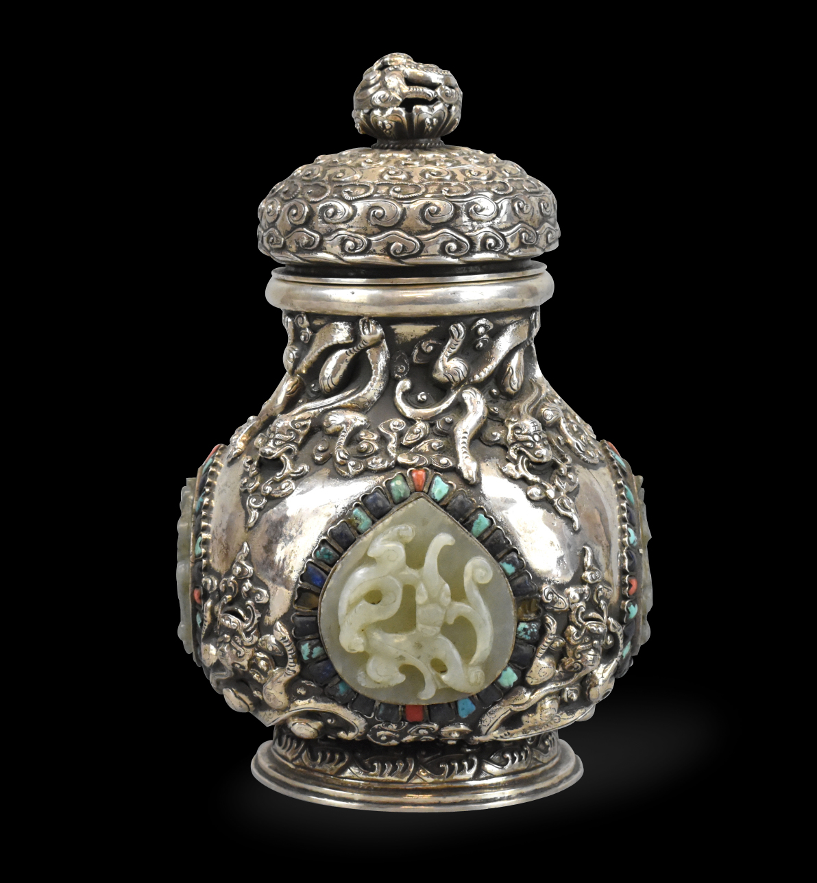 Appraisal: A Chinese silver covered vase with Ming jade dating from