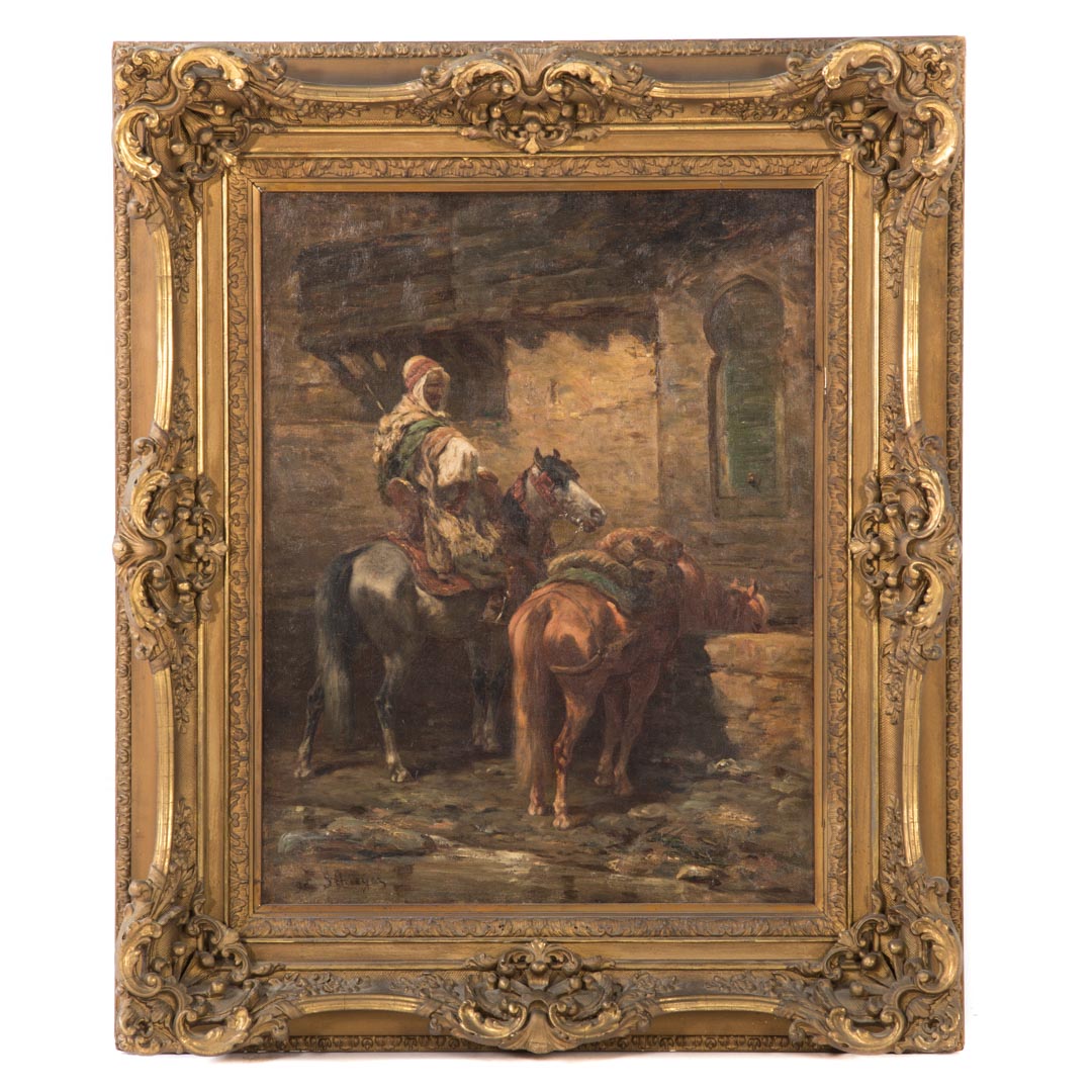 Appraisal: C Adolf Schreyer Arab Watering Horses oil Christian Adolf Schreyer