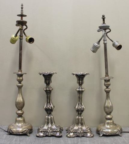 Appraisal: SILVER European Silver Candlestick Grouping Includes a pair of silver