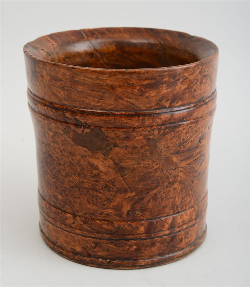 Appraisal: ENGLISH TURNED MULBERRY WOOD MORTAR With slightly waisted and banded