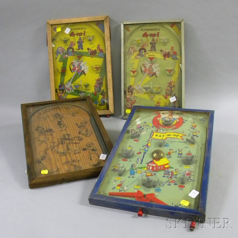 Appraisal: Four Bagatelle Pinball Games a Clown-N-Up three Poosh-M-Up including Bat-M-Up