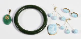 Appraisal: Group of Jade and Stone Jewelry st group Green jade