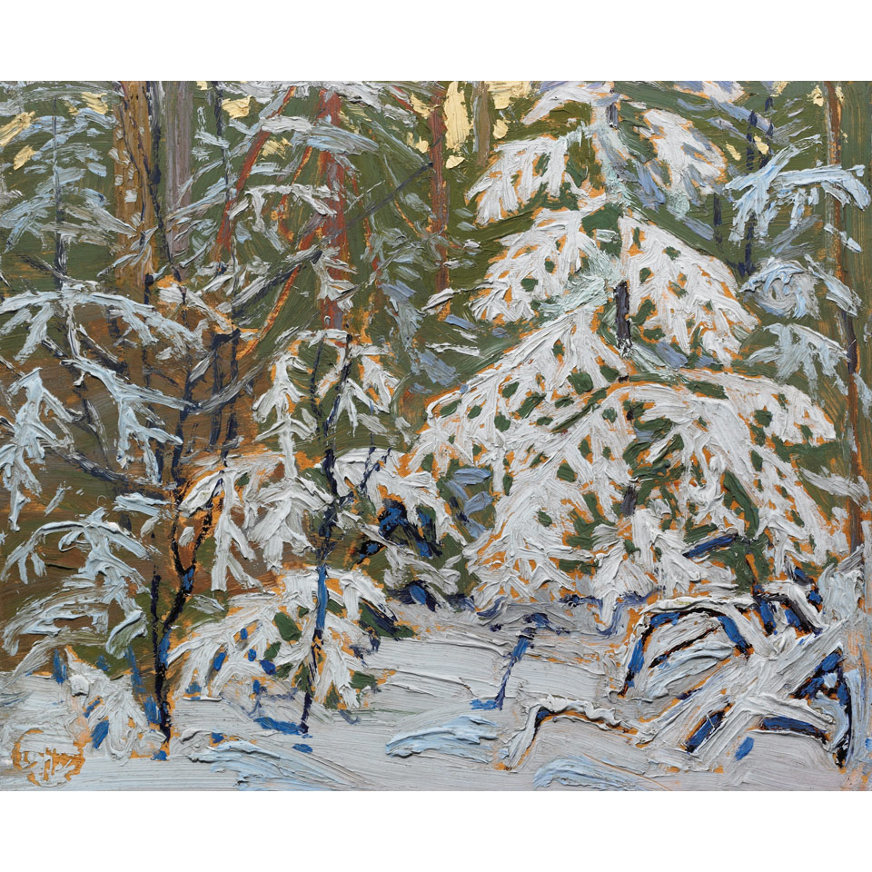 Appraisal: TOM THOMSON WINTER MORNING oil on panel with the estate