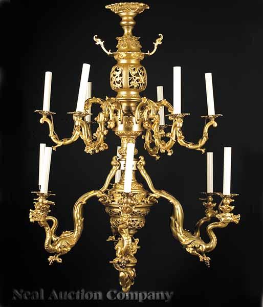 Appraisal: An Antique French Gilt Bronze Twelve-Light Gasolier in the Orientalist