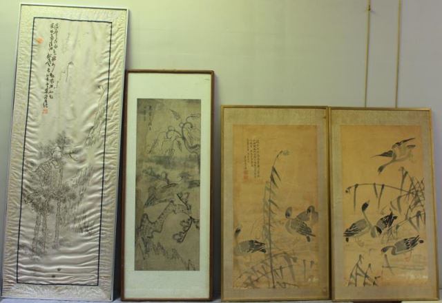 Appraisal: Miscellaneous Chinese Framed Lot Includes watercolors of ducks - one