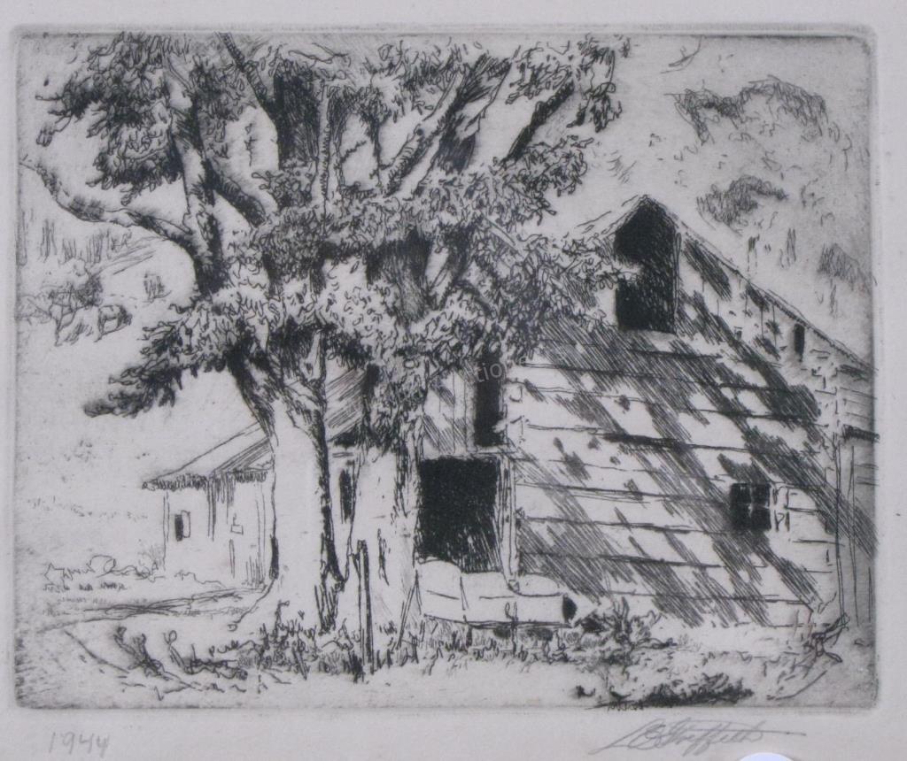 Appraisal: Brown County Etching by LO Griffith IN TX - signed