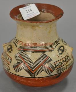 Appraisal: Indian pottery vase possibly Shipibo polychrome with a face on