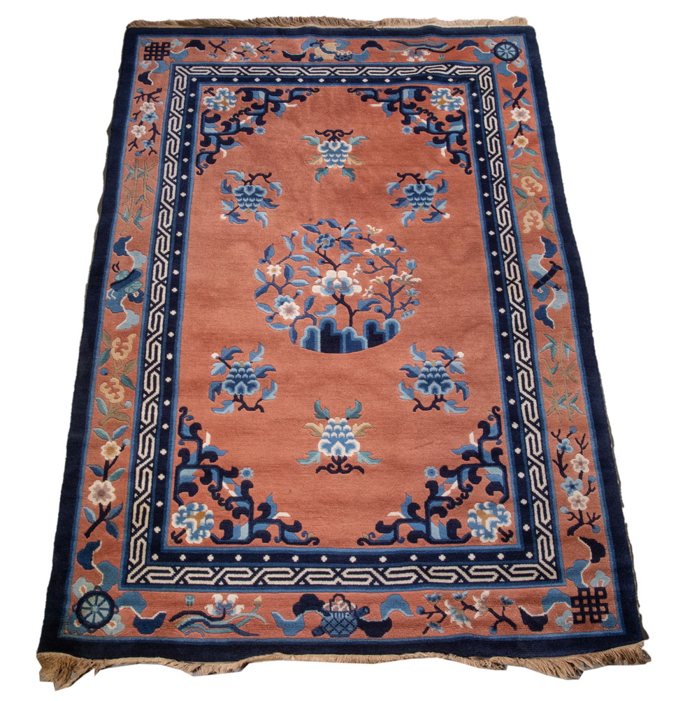 Appraisal: CHINESE RUG Chinese rug Circular flowering vine and rosette medallion