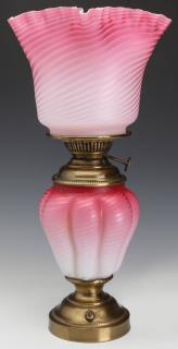 Appraisal: A FINE TH C CRANBERRY SATIN AIR TRAP SWIRL LAMP