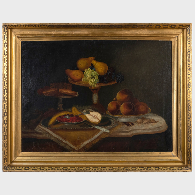 Appraisal: American School Still Life with Fruit and Pastry Oil on