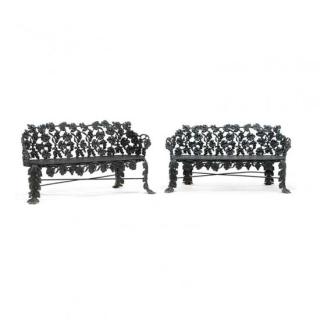 Appraisal: Pair of American Victorian Cast Iron Garden Benches late th