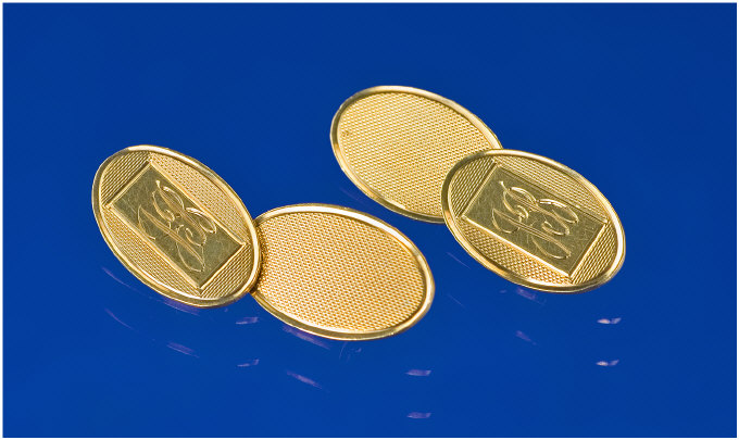 Appraisal: ct Gold Oval Cufflinks With Machine Turned Decoration And Engraved