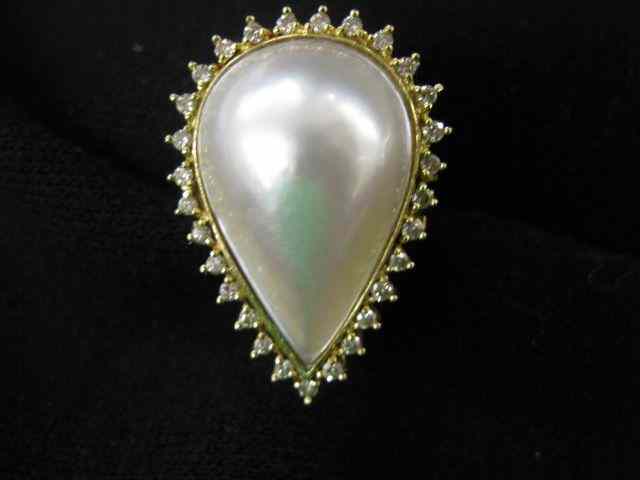 Appraisal: Mabe Pearl Diamond Ring pear shape pearl measuring x mm