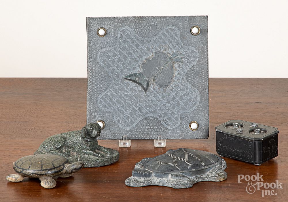 Appraisal: Group of carved slate and stone items Group of carved