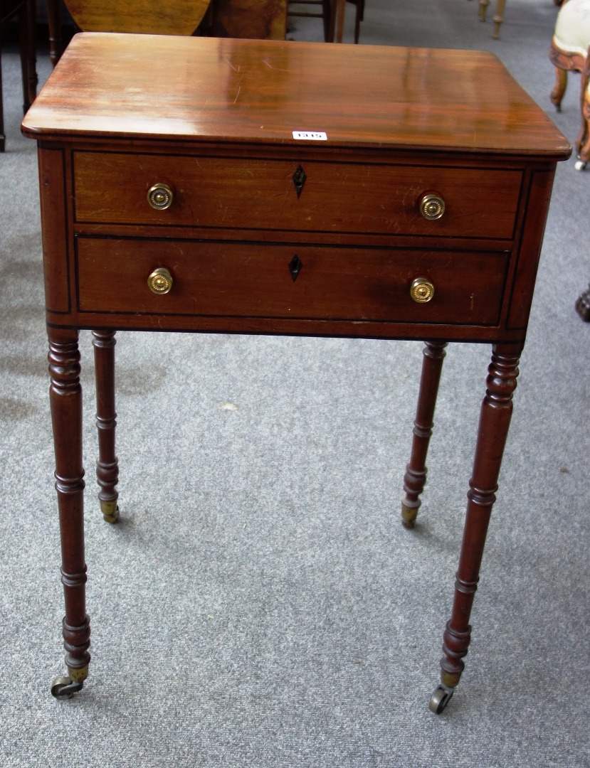 Appraisal: A George IV mahogany sewing table the lift top over