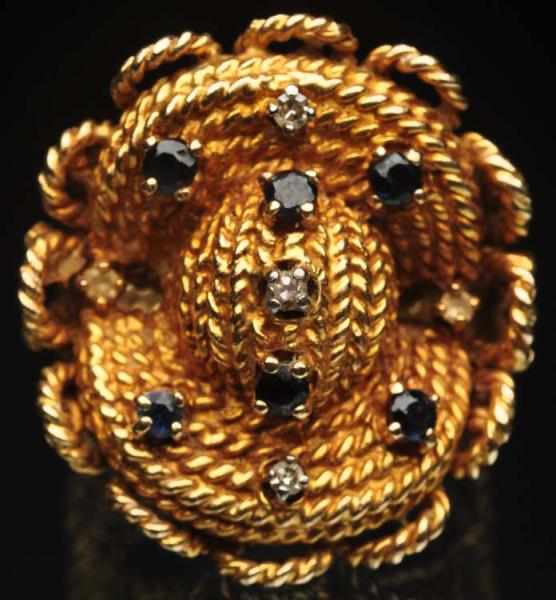 Appraisal: K Y Gold Bonnet Shaped Ring With small diamonds and