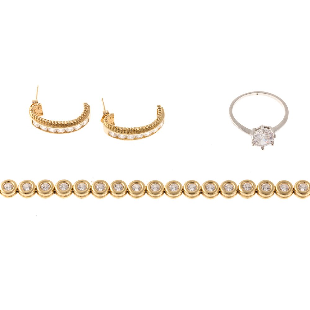 Appraisal: A Collection of Ladies K CZ Jewelry K yellow gold