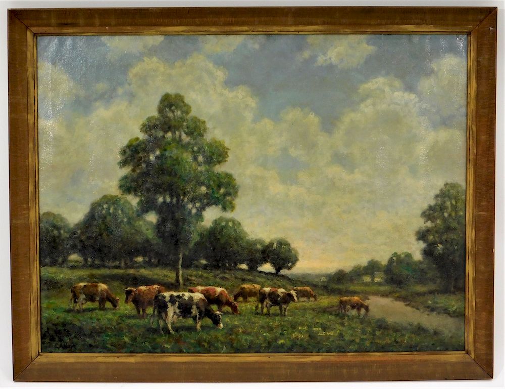 Appraisal: George Hays New England Cows Landscape Painting George Hays New