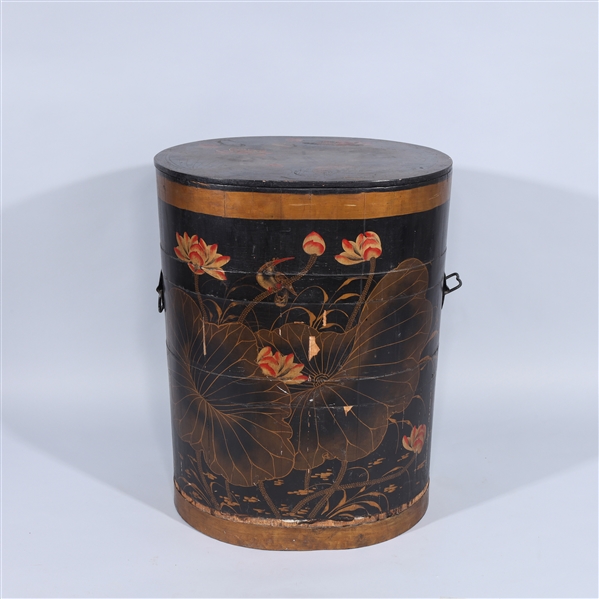 Appraisal: Chinese side table with removable lid revealing hidden storage compartment