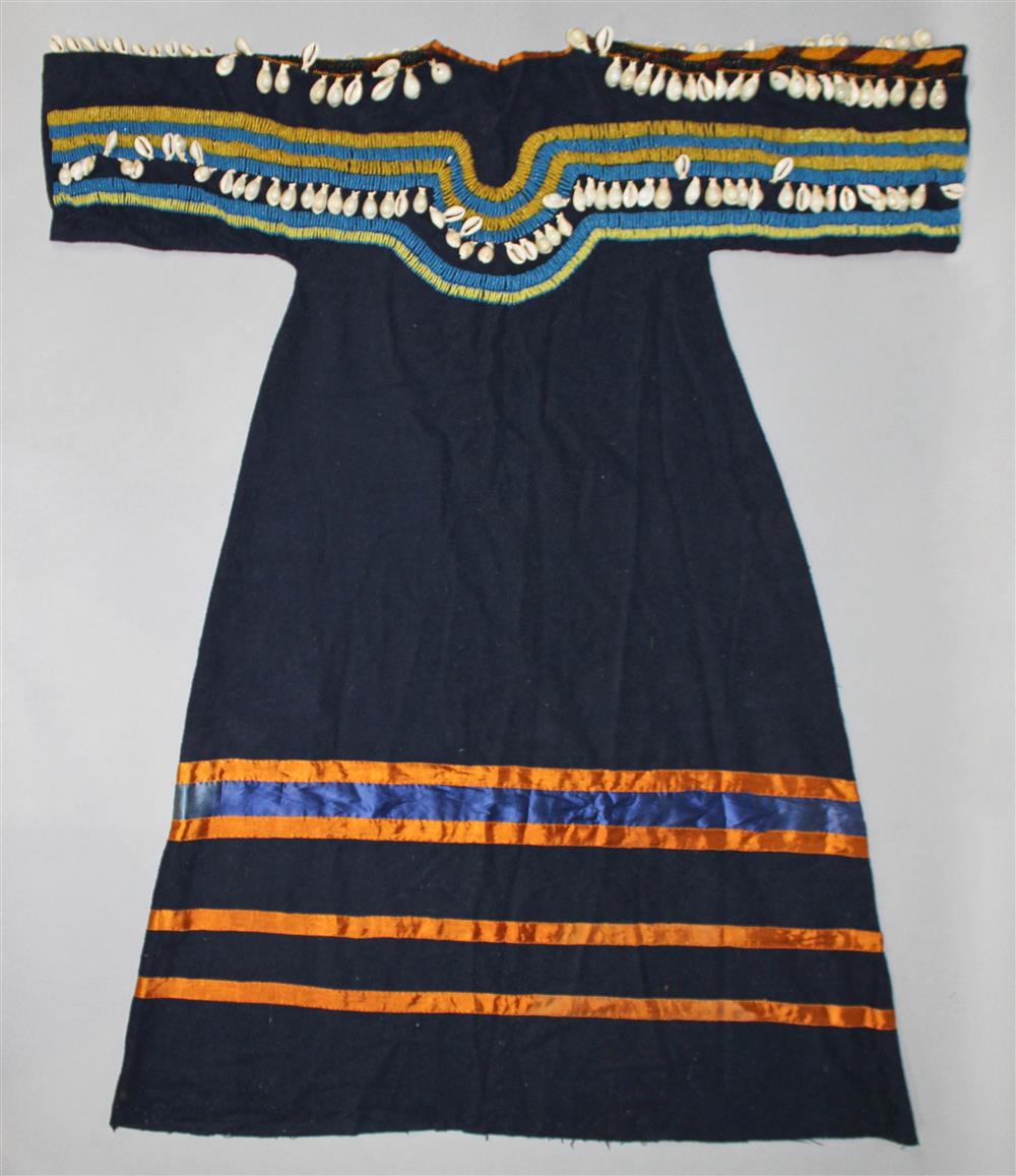 Appraisal: PLAINS BEADED TRADE CLOTH WOMAN'S DRESS Crow-type shell and silk