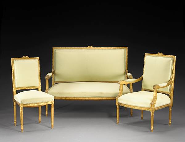 Appraisal: A Swedish Neoclassical style giltwood suite of seating furniture comprising