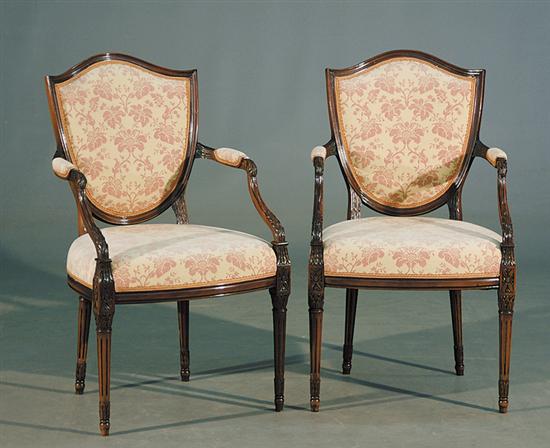 Appraisal: Pair George III style carved mahogany side chairs shaped and