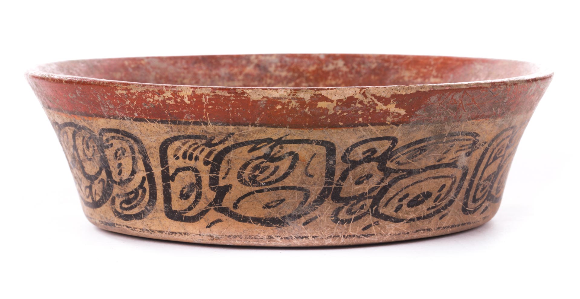 Appraisal: Mayan pottery bowl late Classic period polychrome with deity and