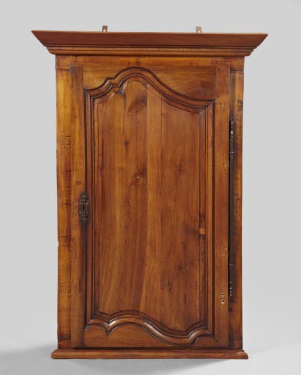 Appraisal: French Provincial Fruitwood Hanging Corner Cabinet the molded and overhanging