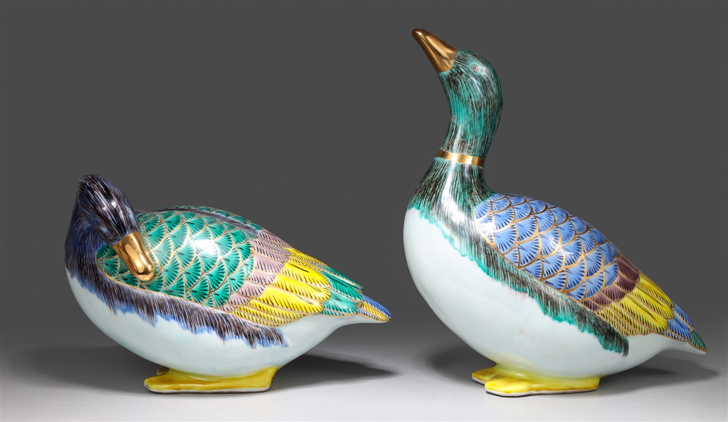 Appraisal: Pair Japanese hand painted kutani porcelain ducks marked c minor