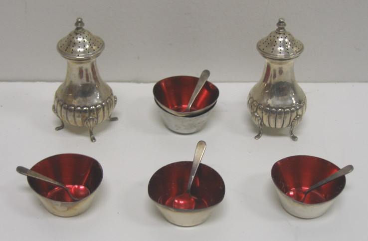 Appraisal: SIX SALT AND PEPPER DISHES Comprising four plated silver and