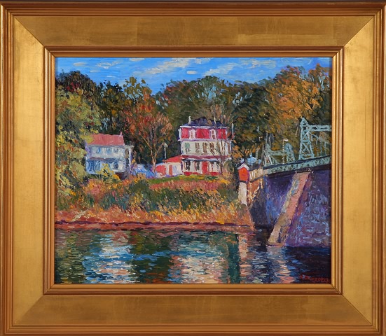 Appraisal: Bridge to New Jersey oil on board x SLR R