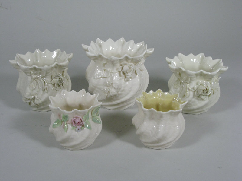 Appraisal: Group of Five Belleek Low Vases all with ruffled rims