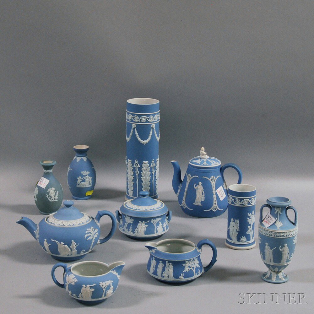 Appraisal: Ten Light Blue Wedgwood Jasper Dip Items a tall cylindrical