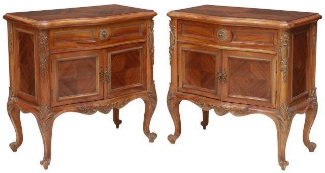 Appraisal: pair Louis XV style mahogany nightstands th c shaped case