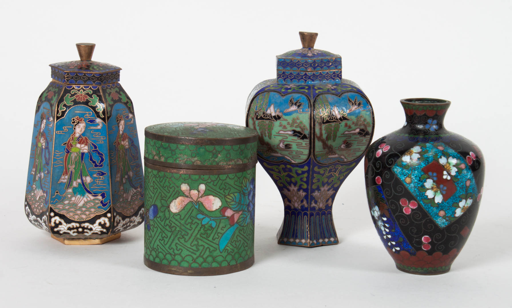 Appraisal: Four Chinese cloisonne enamel objects early th century including miniature