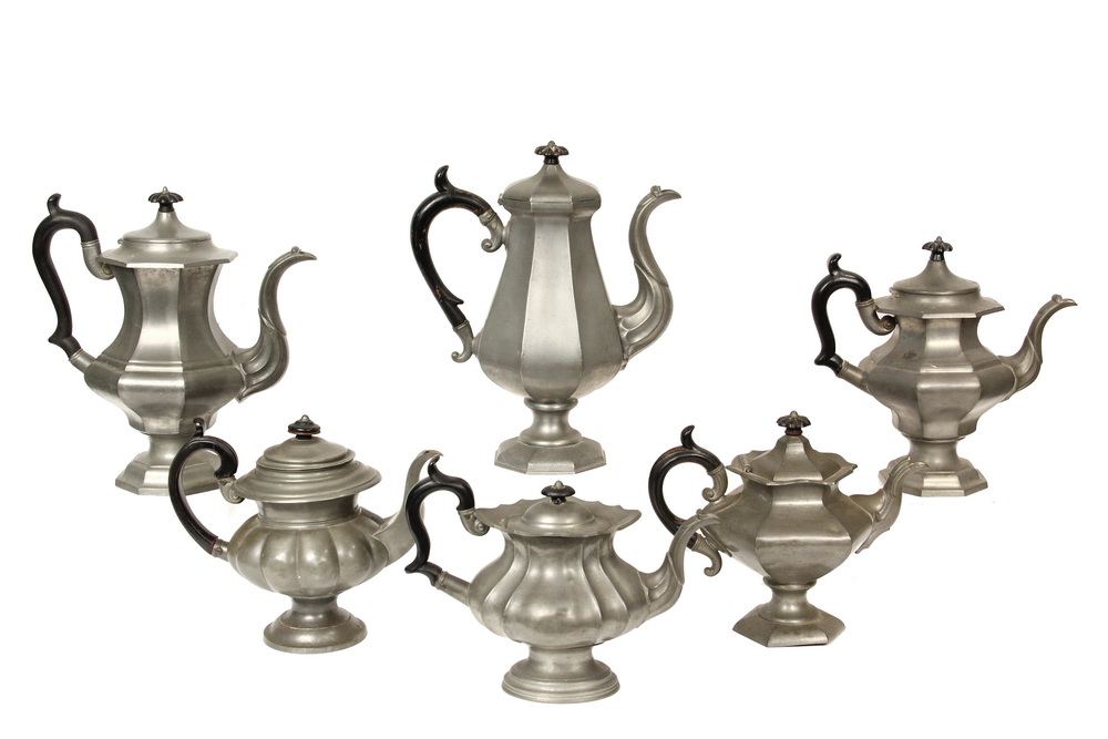 Appraisal: PEWTER TEA OR COFFEEPOTS - Late th c American including