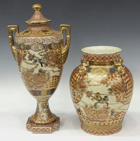 Appraisal: lot of Japanese Satsuma style porcelain vase and lidded urn