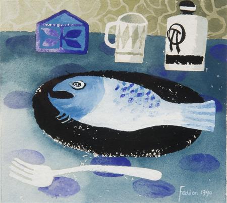 Appraisal: MARY FEDDEN R A B STILL LIFE WITH FISH Signed