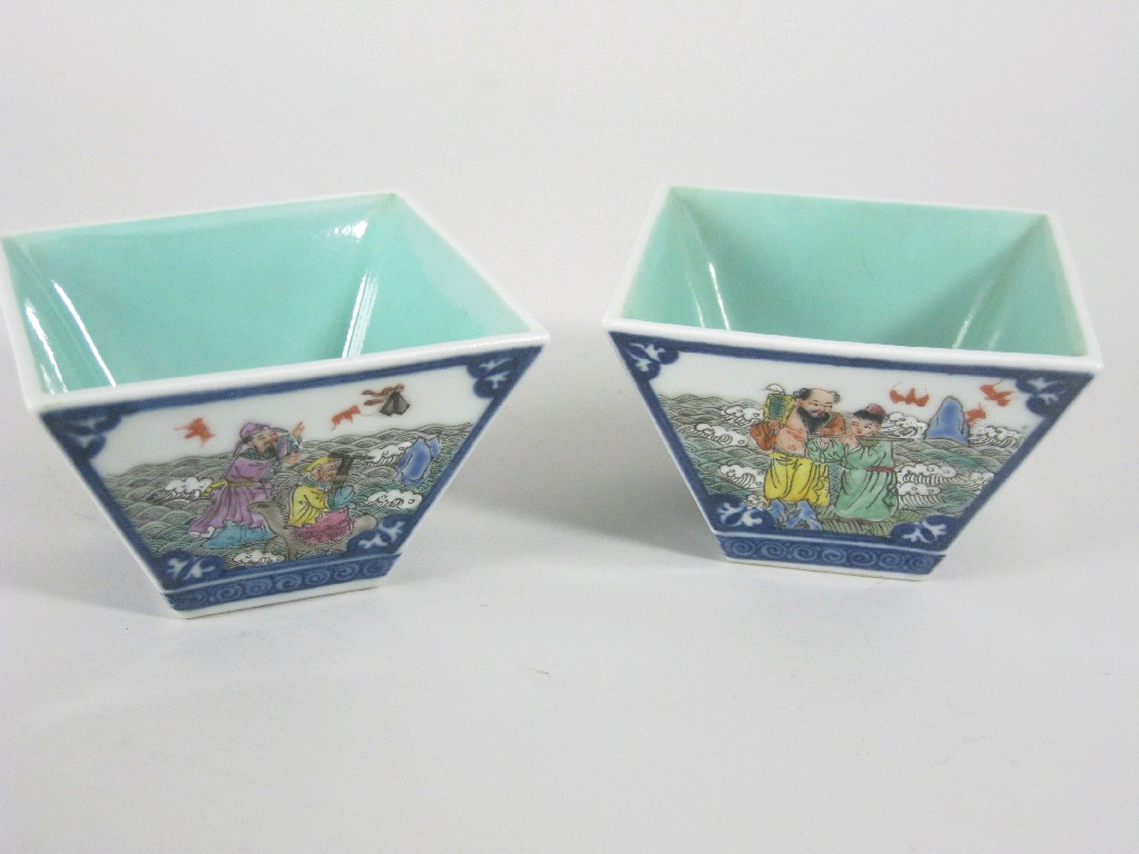 Appraisal: Pair of Chinese square section Bowls decorated with figures playing