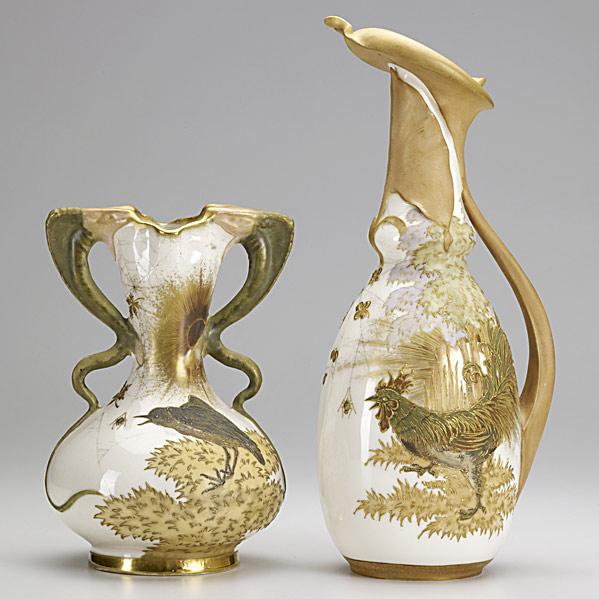 Appraisal: RIESSNER STELLMACHER KESSELDouble-handled vase with bird and spider decoration and