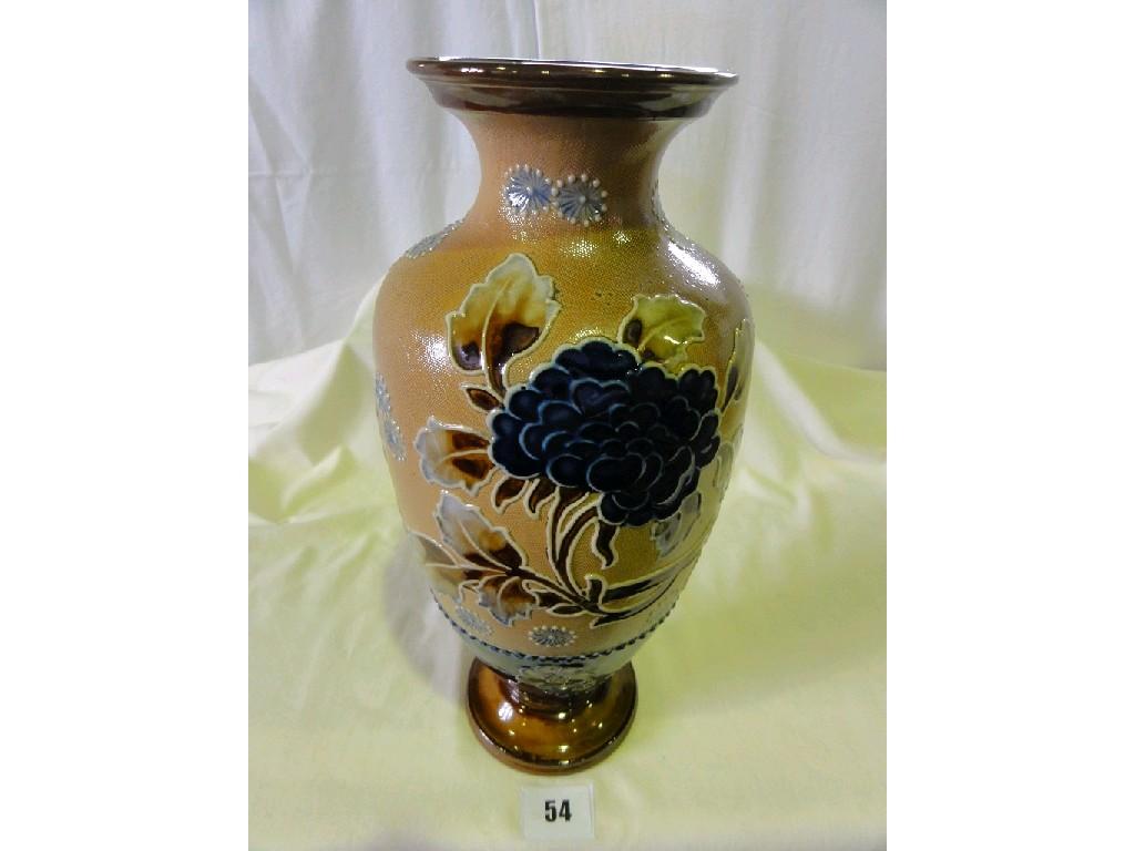 Appraisal: A large Royal Doulton vase with moulded and painted stylised