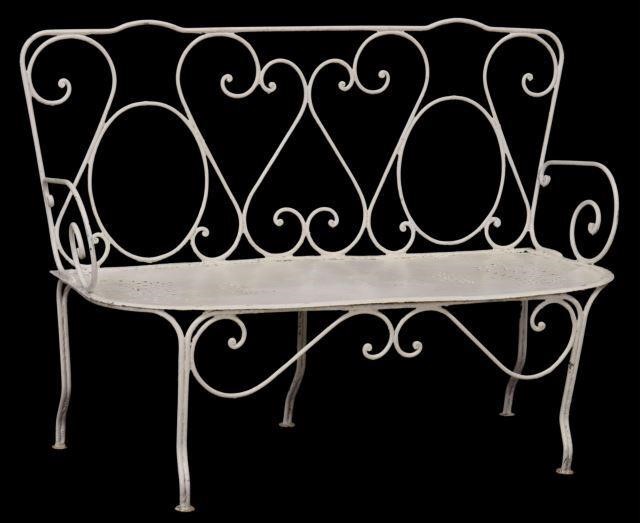 Appraisal: French white painted iron patio garden bench th c having