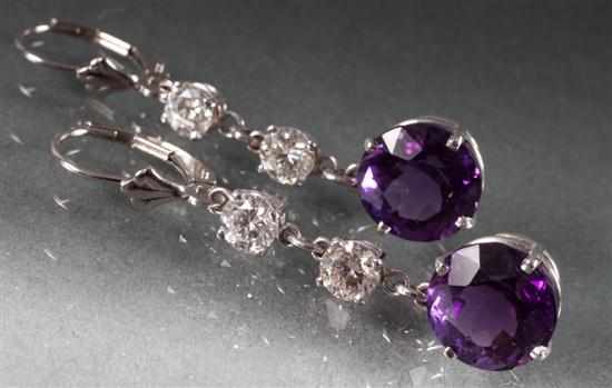 Appraisal: Pair of lady's K white gold diamond and amethyst drop-earrings