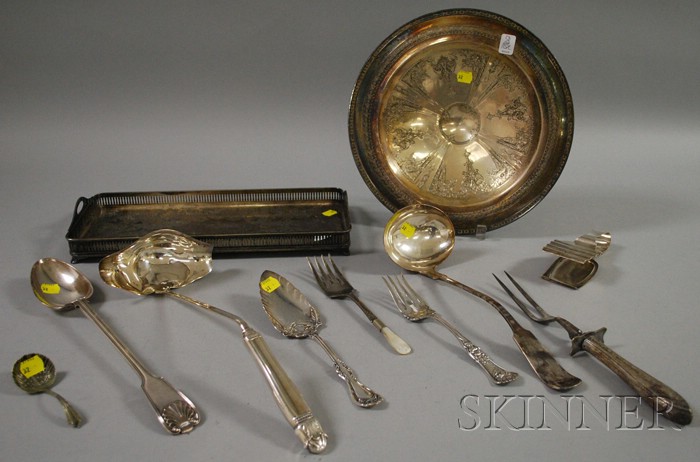 Appraisal: Eight Silver Plated Serving Pieces bread tongs an International round