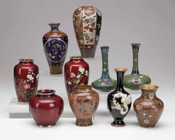 Appraisal: CLOISONNE VASES Ten assorted Japanese and Chinese vases includes glass