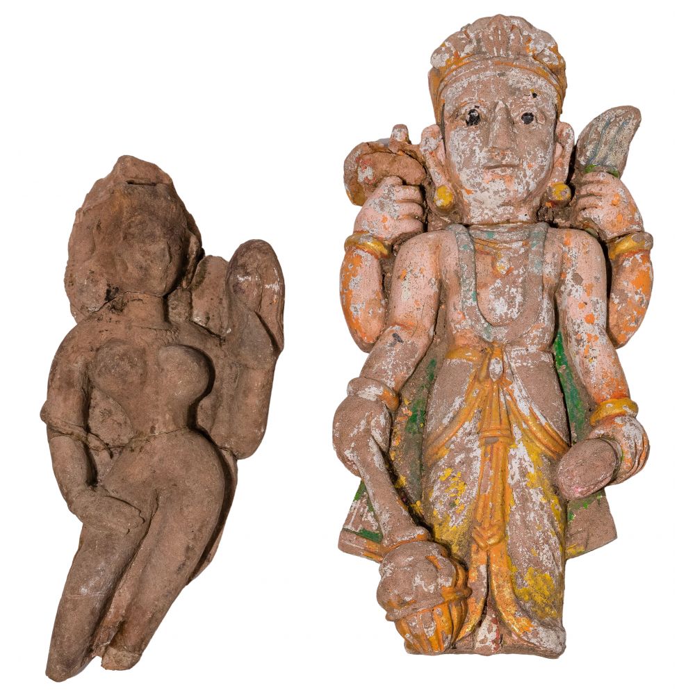 Appraisal: INDIAN CARVED STONE HINDU DEITY SCULPTURES items including carved and