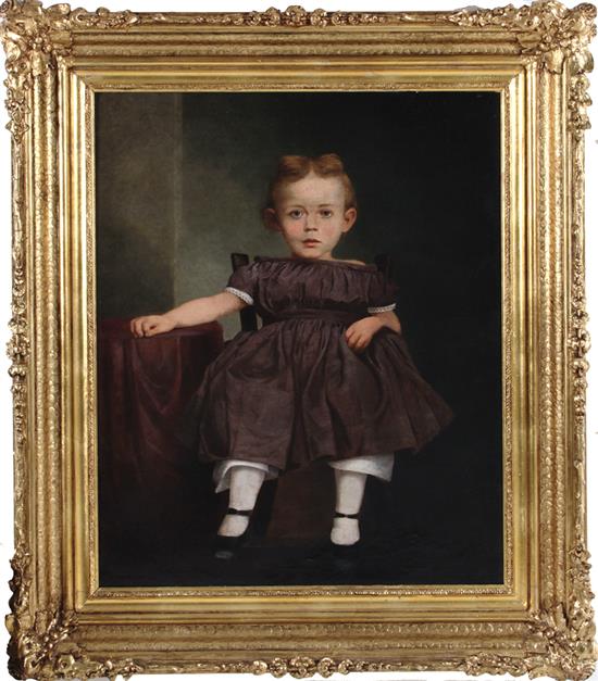 Appraisal: American school child's portrait th century YOUNG DARLING oil on