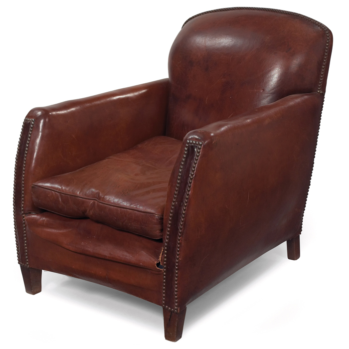 Appraisal: French club chair leather with original tacks some wear and